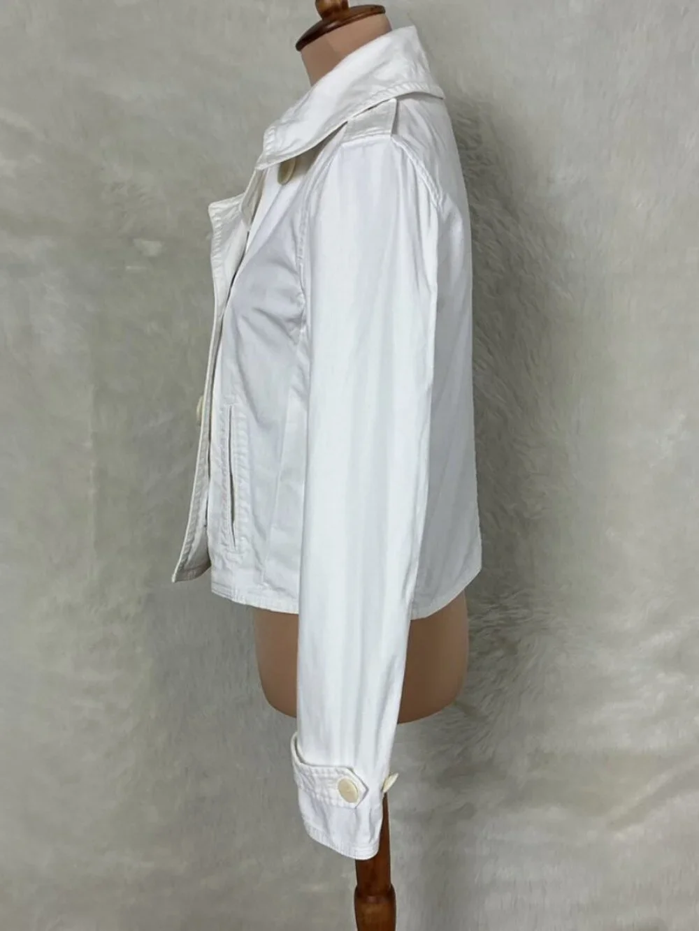 Vintage Y2K 00s Ralph Lauren Rugby White Double Breasted Cropped Jean Jacket S - Picture 4 of 10